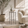 Minza Accent Side End Table | Modern White Marble Round Top | H& Forged | Hammered Antique Nickel Finish | 24" By The  Urban Port