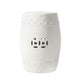 Garden Accent Stool, 17 Inch Round Drum Shape, White Ceramic, Cut Out Details By The Urban Port