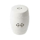 Garden Accent Stool, 17 Inch Round Drum Shape, White Ceramic, Cut Out Details By The Urban Port
