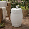 Garden Accent Stool, 17 Inch Round Drum Shape, White Ceramic, Cut Out Details By The Urban Port