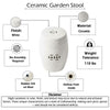 Garden Accent Stool, 17 Inch Round Drum Shape, White Ceramic, Cut Out Details By The Urban Port