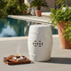 Garden Accent Stool, 17 Inch Round Drum Shape, White Ceramic, Cut Out Details By The Urban Port