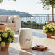Garden Accent Stool, 17 Inch Round Drum Shape, White Ceramic, Cut Out Details By The Urban Port