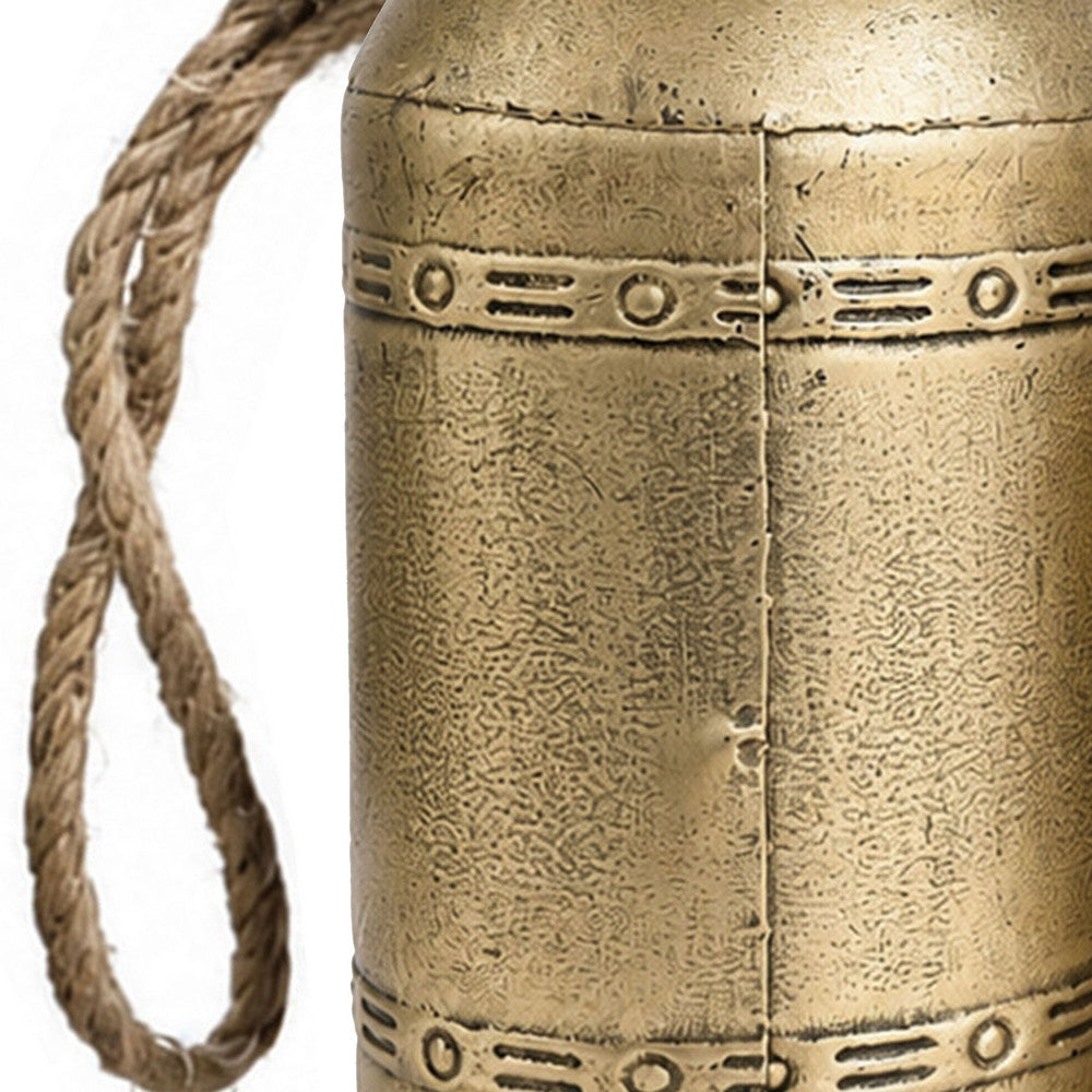 Pima 3 Piece Cowbell Set | Etched Antique Gold Iron with Jute Rope | Organic Decor By The Urban Port