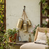 Pima 3 Piece Cowbell Set | Etched Antique Gold Iron with Jute Rope | Organic Decor By The Urban Port