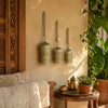 Pima 3 Piece Cowbell Set | Etched Antique Gold Iron with Jute Rope | Organic Decor By The Urban Port