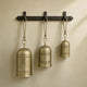 Pima 3 Piece Cowbell Set | Etched Antique Gold Iron with Jute Rope | Organic Decor By The Urban Port
