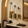 Pima 3 Piece Cowbell Set | Etched Antique Gold Iron with Jute Rope | Organic Decor By The Urban Port