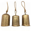 Foma Set of 3 Hanging Bells | Etched Antique Brass Finish | Jute Rope Hanger | Organic Decor By The Urban Port