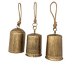 Foma Set of 3 Hanging Bells | Etched Antique Brass Finish | Jute Rope Hanger | Organic Decor By The Urban Port