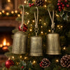 Foma Set of 3 Hanging Bells | Etched Antique Brass Finish | Jute Rope Hanger | Organic Decor By The Urban Port
