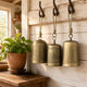 Foma Set of 3 Hanging Bells | Etched Antique Brass Finish | Jute Rope Hanger | Organic Decor By The Urban Port