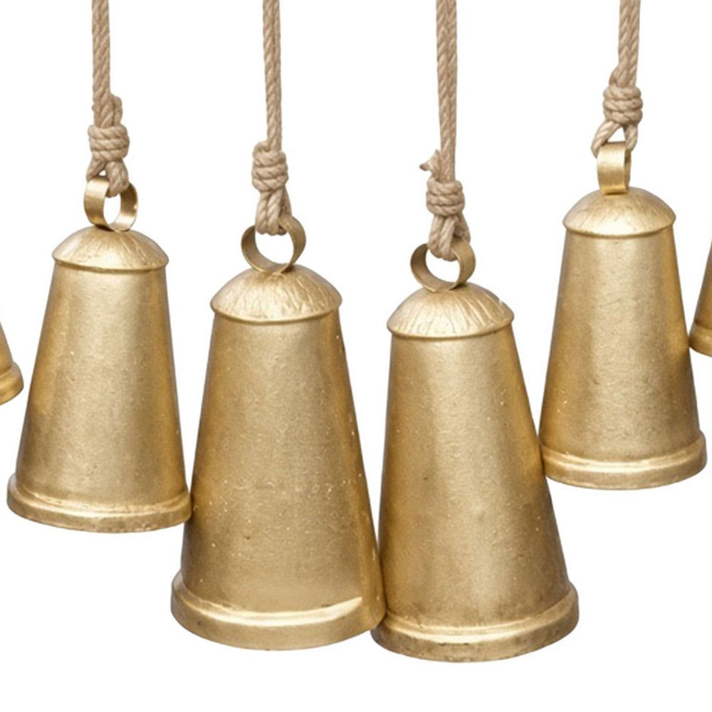 Poma Hanging Bell Wall Decor Set with 12 Bells | Antique Gold Iron | Jute Rope | 48 " By The Urban Port