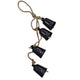 Koma 27 " Decorative Wind Chime | 4 Cascading Cow Bells | Antique Black Iron | Jute Rope | Boho Rustic Style By The Urban Port