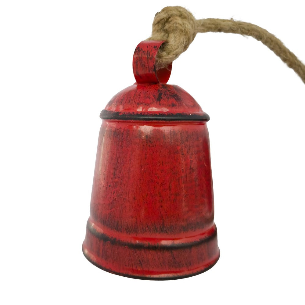 Koma 27 " Decorative Wind Chime | 4 Cascading Cow Bells | Antique Red Iron | Jute Rope | Boho Rustic Style By The Urban Port