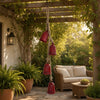 Koma 27 " Decorative Wind Chime | 4 Cascading Cow Bells | Antique Red Iron | Jute Rope | Boho Rustic Style By The Urban Port