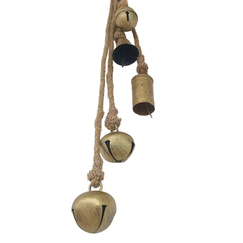 Soma 5 Assorted Shape Bells on Jute Rope | Antique Gold Finish | 23 " By The Urban Port