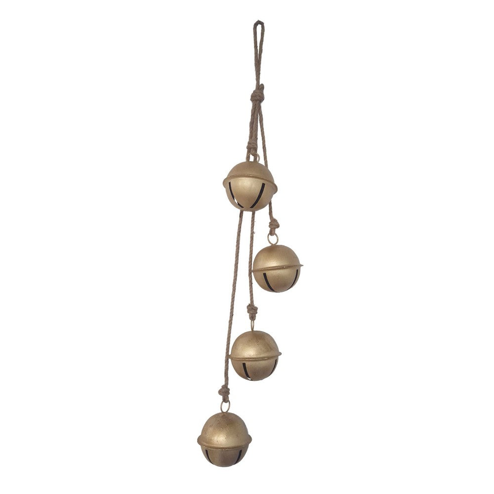 Roma 34" Cascading Hanging Bells | Gold Finish | Natural Jute Rope | Boho Rustic Decor By The Urban Port