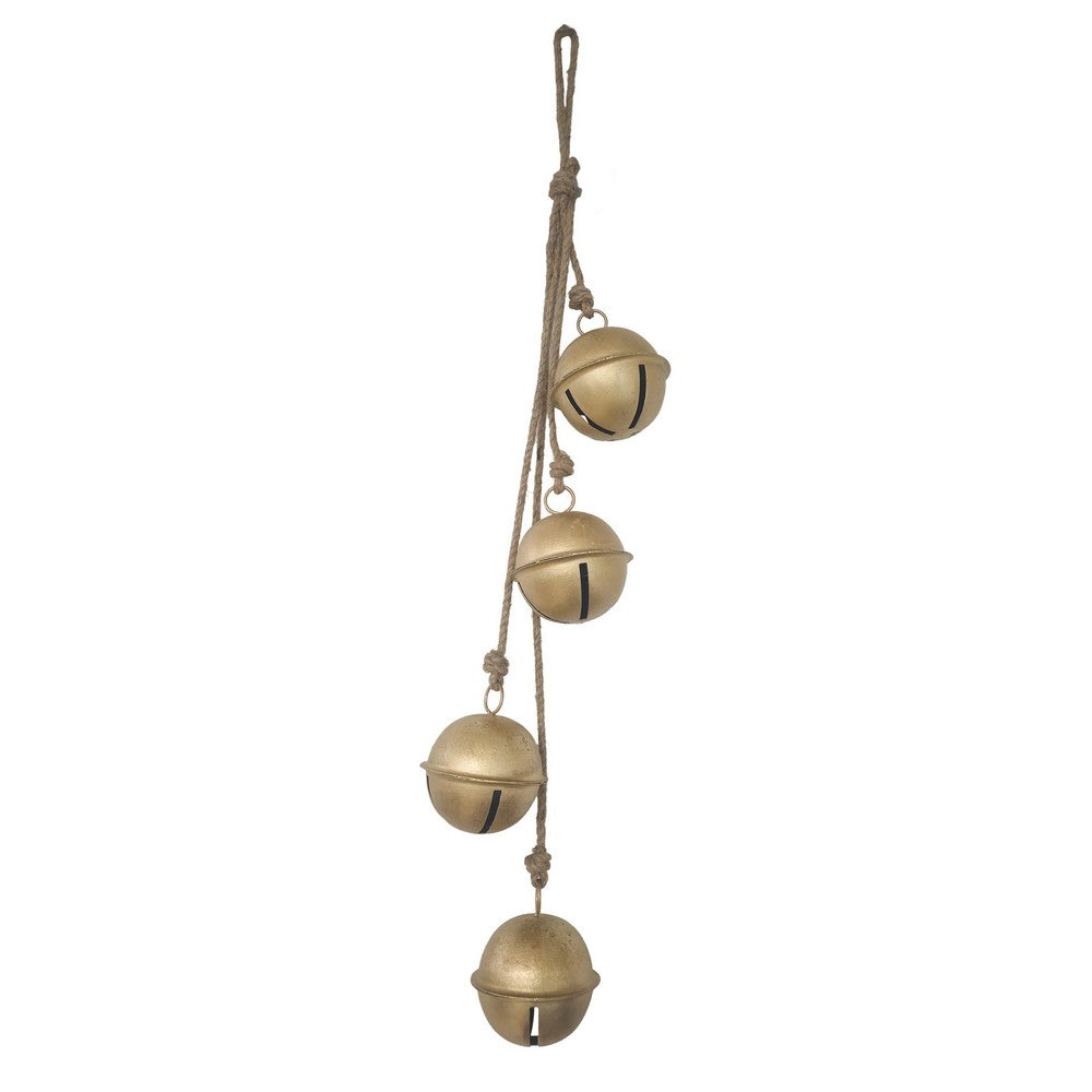 Roma 34" Cascading Hanging Bells | Gold Finish | Natural Jute Rope | Boho Rustic Decor By The Urban Port