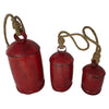 Joma Set of 3 Cowbells Wall Hanging | Jute Rope | Antique Red Iron Finish | Rustic Boho Home Decor By The Urban Port