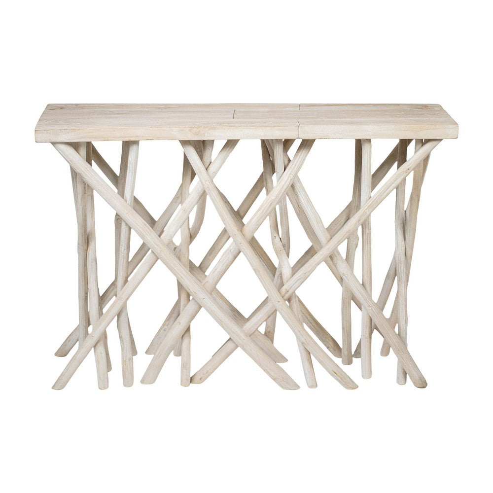 Kyra 47 " Sofa Console Table | Solid Teakwood Branch Legs | Whitewash Finish By The Urban Port