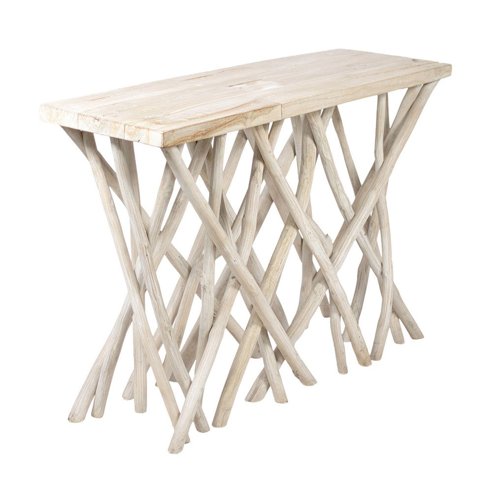 Kyra 47 " Sofa Console Table | Solid Teakwood Branch Legs | Whitewash Finish By The Urban Port