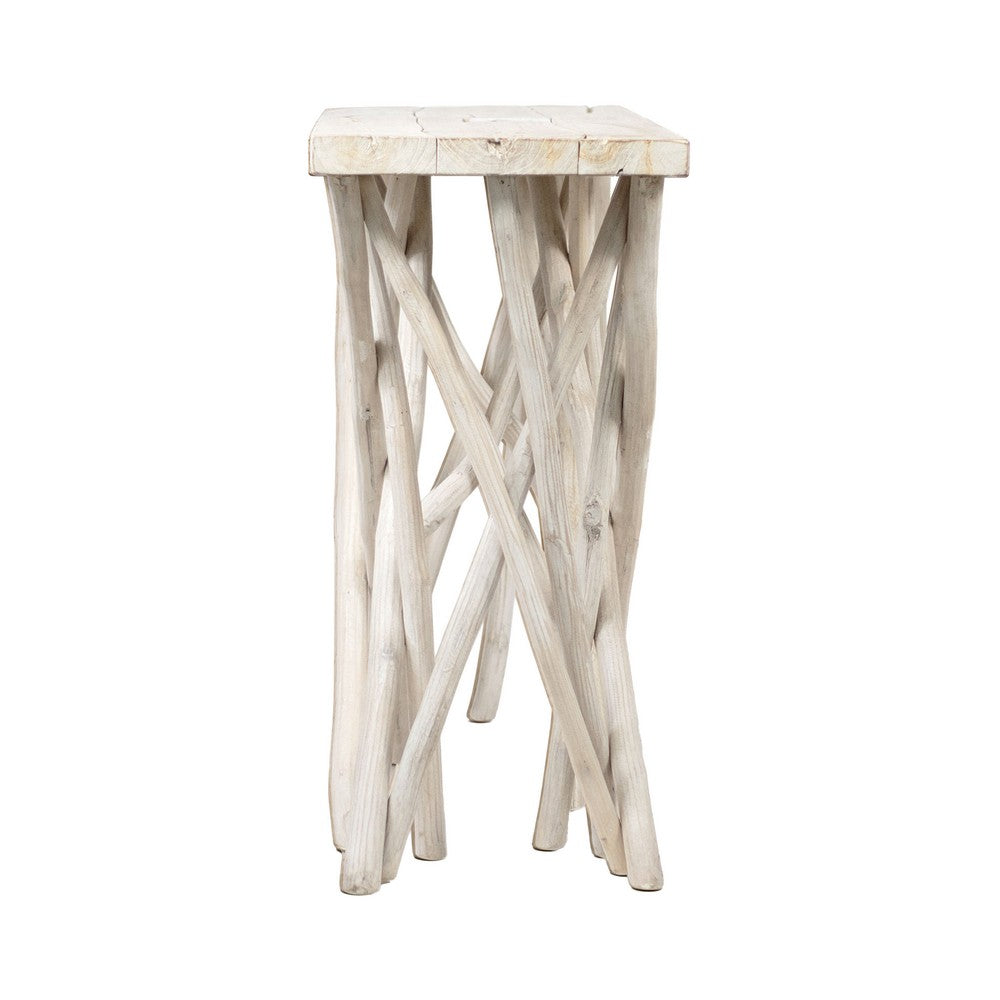 Kyra 47 " Sofa Console Table | Solid Teakwood Branch Legs | Whitewash Finish By The Urban Port