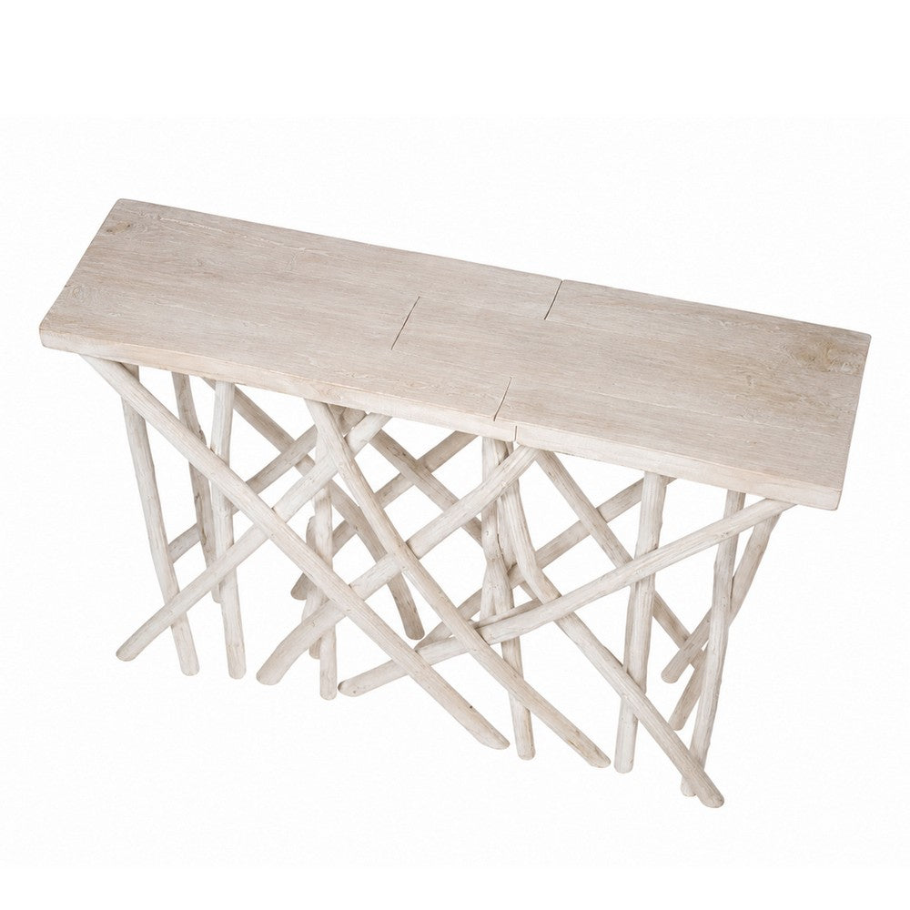 Kyra 47 " Sofa Console Table | Solid Teakwood Branch Legs | Whitewash Finish By The Urban Port
