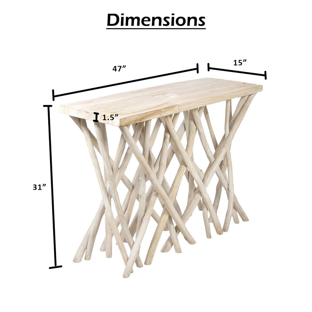Kyra 47 " Sofa Console Table | Solid Teakwood Branch Legs | Whitewash Finish By The Urban Port