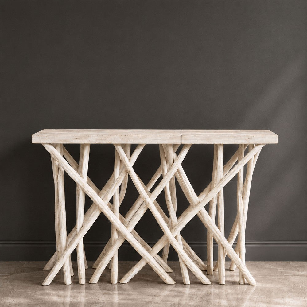 Kyra 47 " Sofa Console Table | Solid Teakwood Branch Legs | Whitewash Finish By The Urban Port