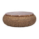 Jyra 47 " Round Coffee Table | Teak Wood Mosaic Top | Woven Banana Leaf Base | Natural Brown By The Urban Port