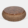 Jyra 47 " Round Coffee Table | Teak Wood Mosaic Top | Woven Banana Leaf Base | Natural Brown By The Urban Port