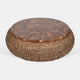 Jyra 47 " Round Coffee Table | Teak Wood Mosaic Top | Woven Banana Leaf Base | Natural Brown By The Urban Port