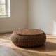 Jyra 47 " Round Coffee Table | Teak Wood Mosaic Top | Woven Banana Leaf Base | Natural Brown By The Urban Port
