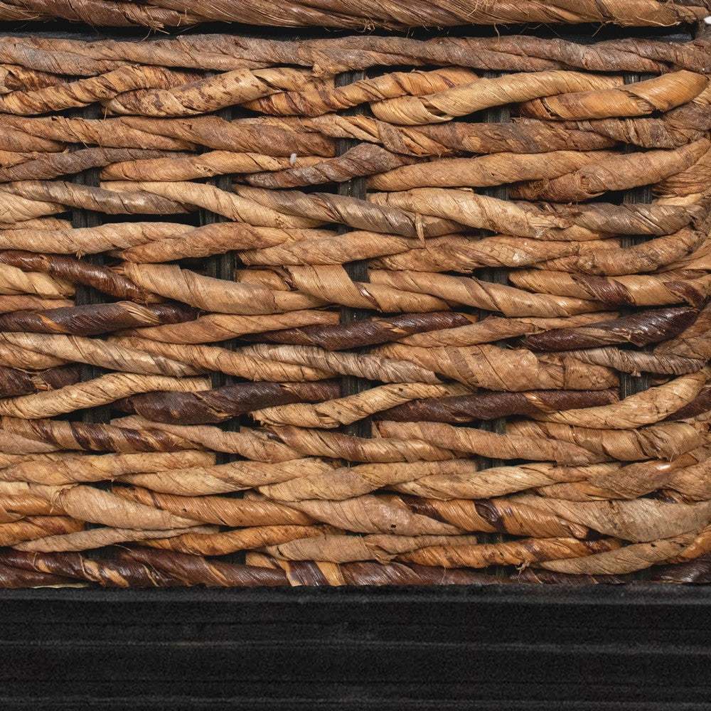 Jinu 48 " Coffee Table with Natural Brown Woven Banana Leaf Top | Black Acacia Wood Base | Organic Decor By The Urban Port