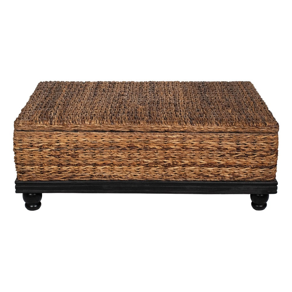 Jinu 48 " Coffee Table with Natural Brown Woven Banana Leaf Top | Black Acacia Wood Base | Organic Decor By The Urban Port