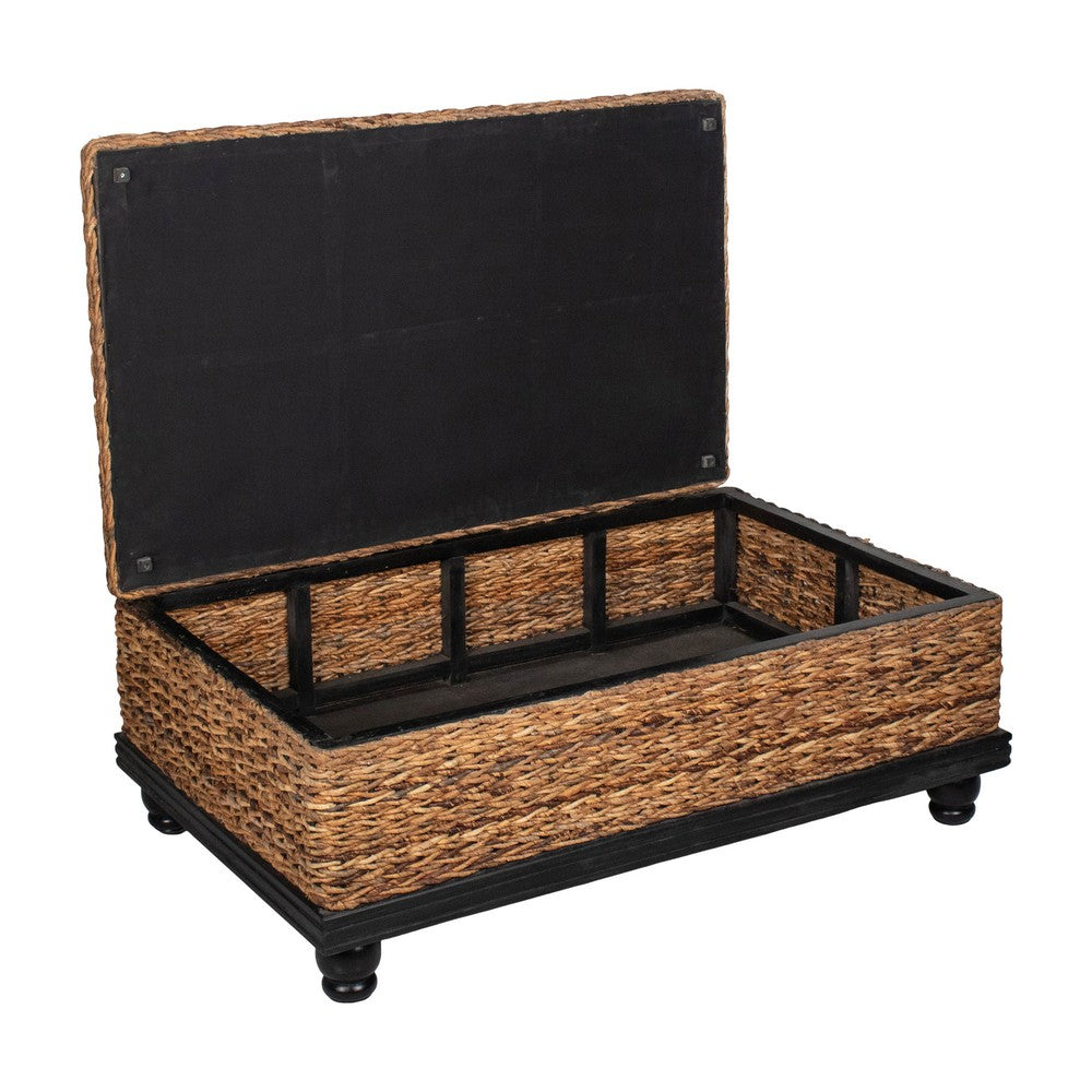 Jinu 48 " Coffee Table with Natural Brown Woven Banana Leaf Top | Black Acacia Wood Base | Organic Decor By The Urban Port