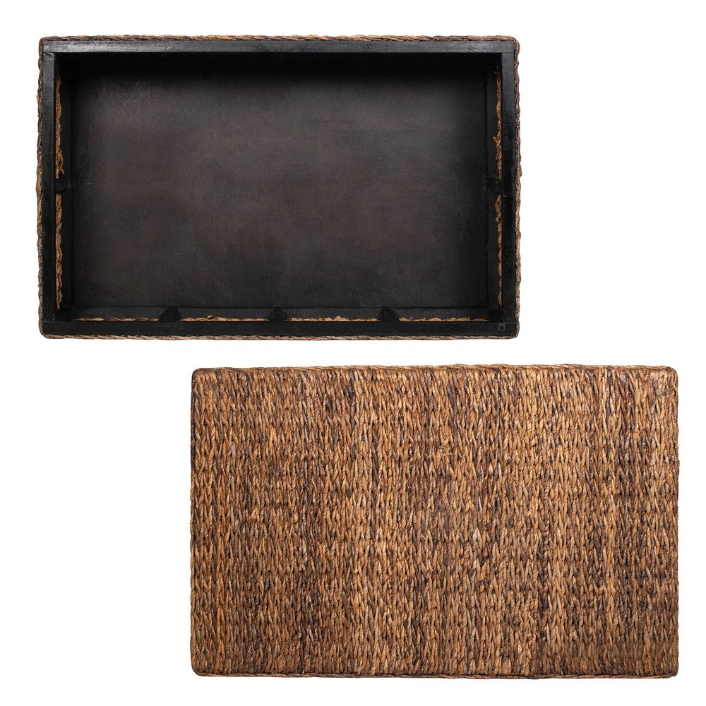 Jinu 48 " Coffee Table with Natural Brown Woven Banana Leaf Top | Black Acacia Wood Base | Organic Decor By The Urban Port