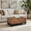 Jinu 48 " Coffee Table with Natural Brown Woven Banana Leaf Top | Black Acacia Wood Base | Organic Decor By The Urban Port