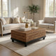 Jinu 48 " Coffee Table with Natural Brown Woven Banana Leaf Top | Black Acacia Wood Base | Organic Decor By The Urban Port