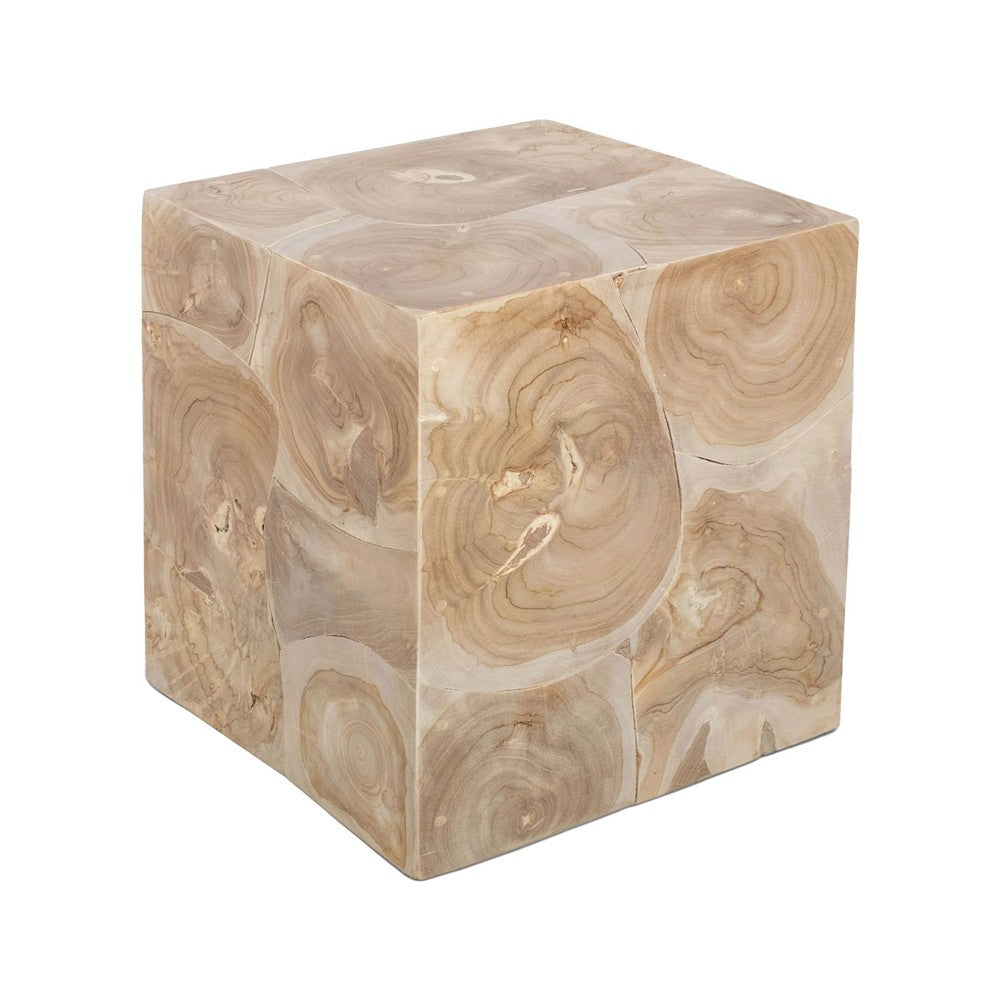 Sira Mosaic Side End Table | H& Oiled Natural Brown Finish | 20 " Solid Teak Wood Slice Cube By The Urban Port