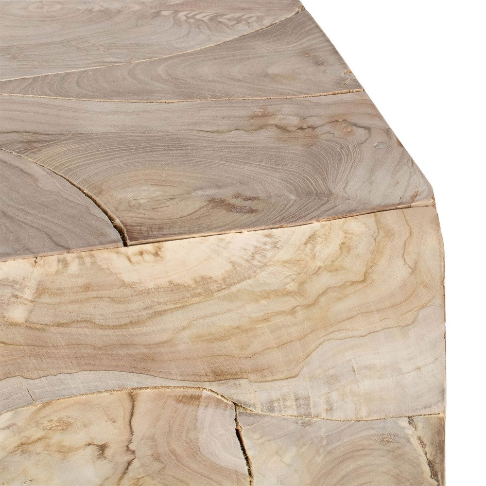 Sira Mosaic Side End Table | H& Oiled Natural Brown Finish | 20 " Solid Teak Wood Slice Cube By The Urban Port
