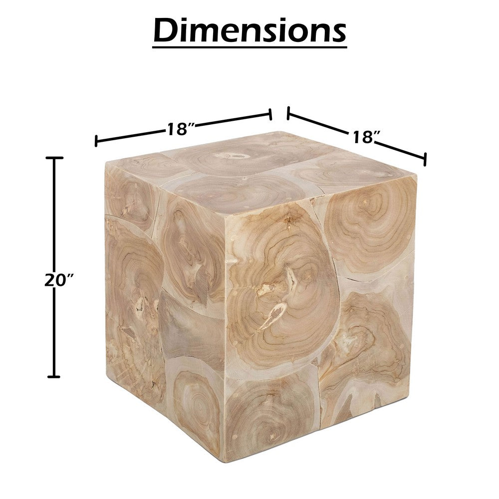 Sira Mosaic Side End Table | H& Oiled Natural Brown Finish | 20 " Solid Teak Wood Slice Cube By The Urban Port