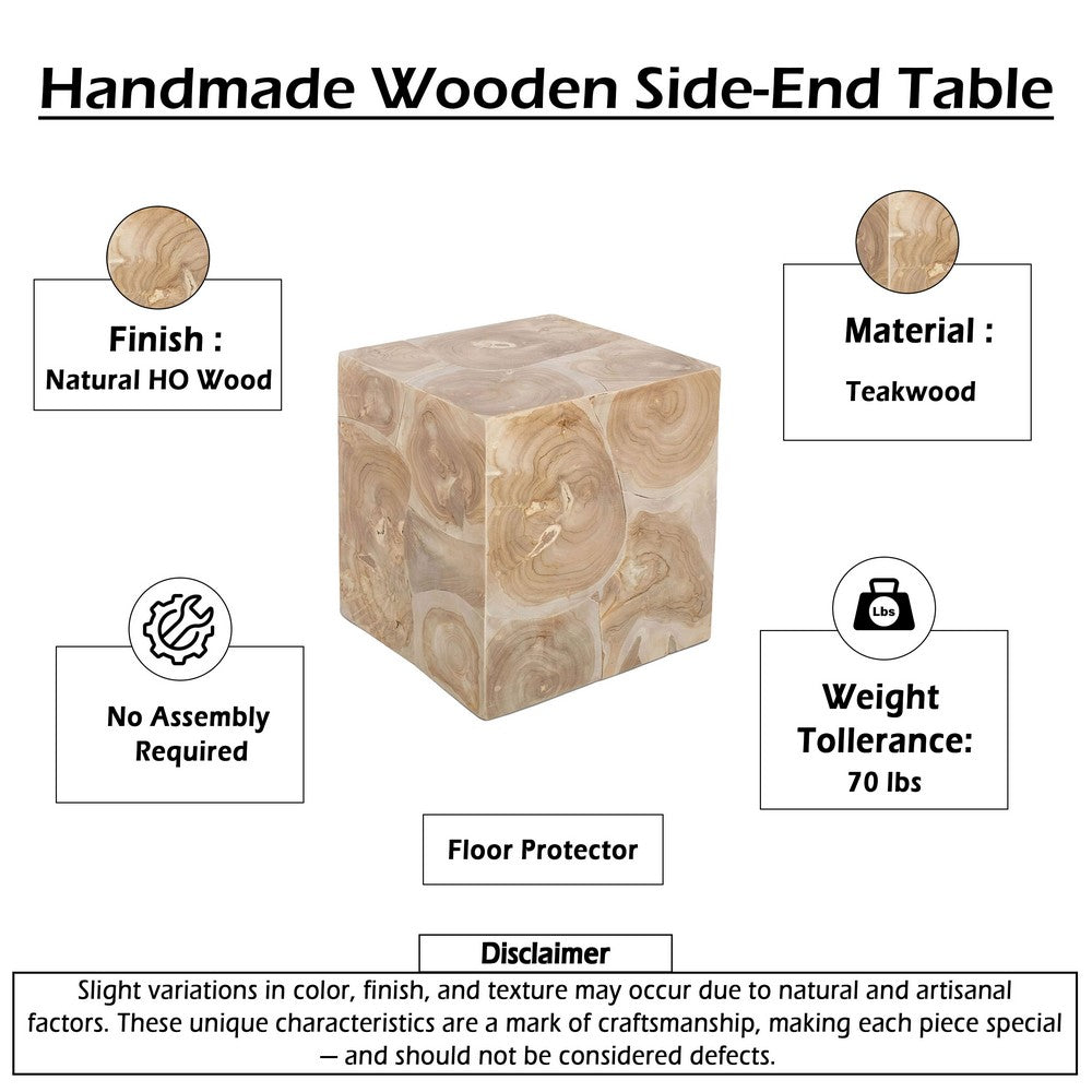 Sira Mosaic Side End Table | H& Oiled Natural Brown Finish | 20 " Solid Teak Wood Slice Cube By The Urban Port