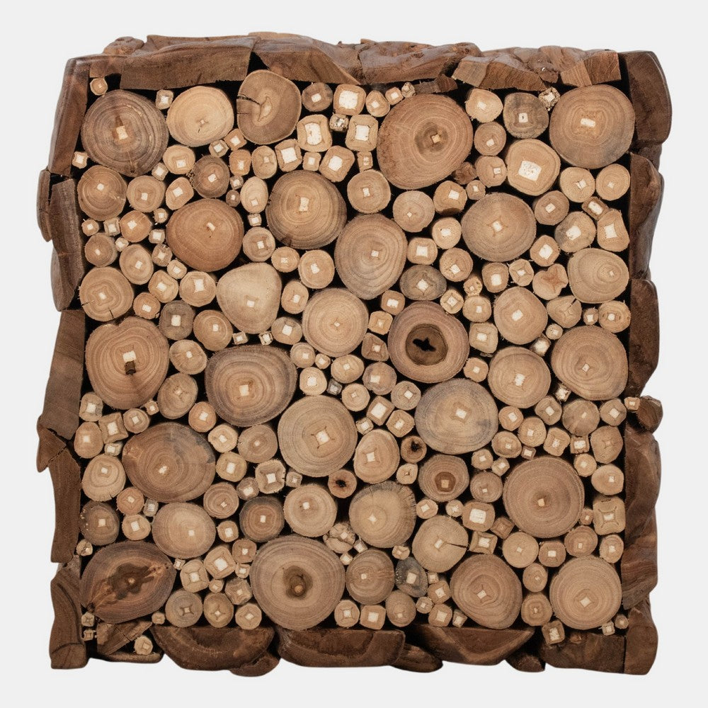 Zisa Teak Root Side End Table | Rustic Natural Brown Wood Bunching Cube | 17 " By The Urban Port