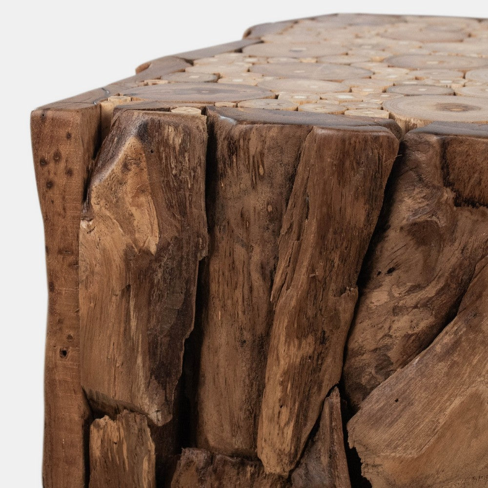 Zisa Teak Root Side End Table | Rustic Natural Brown Wood Bunching Cube | 17 " By The Urban Port