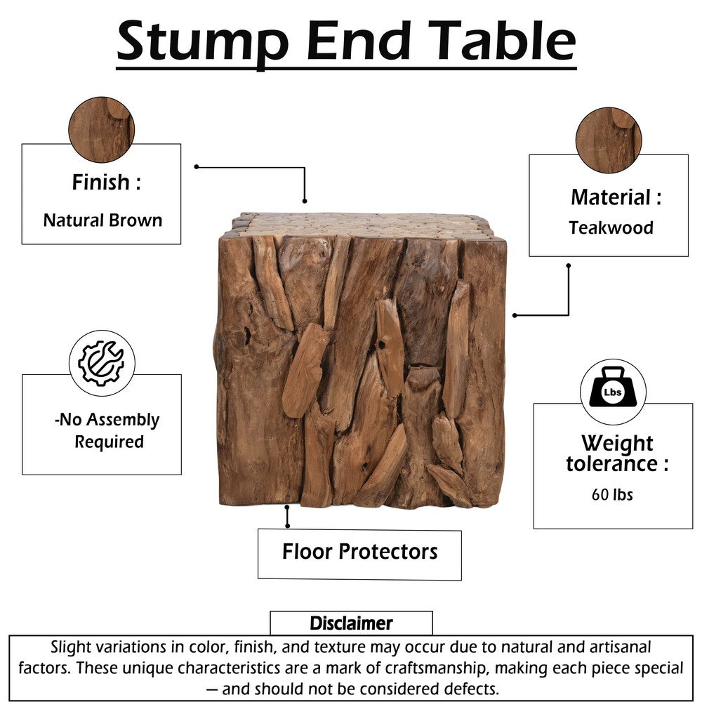 Zisa Teak Root Side End Table | Rustic Natural Brown Wood Bunching Cube | 17 " By The Urban Port