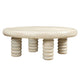 Jesina 44 " Round Coffee Table | Antique White Mango Wood | Stacked Beaded Legs By The Urban Port
