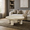 Jesina 44 " Round Coffee Table | Antique White Mango Wood | Stacked Beaded Legs By The Urban Port