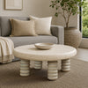 Jesina 44 " Round Coffee Table | Antique White Mango Wood | Stacked Beaded Legs By The Urban Port